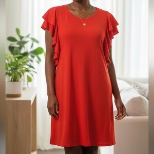 Elegant Red Ruffle Sleeve Dress
